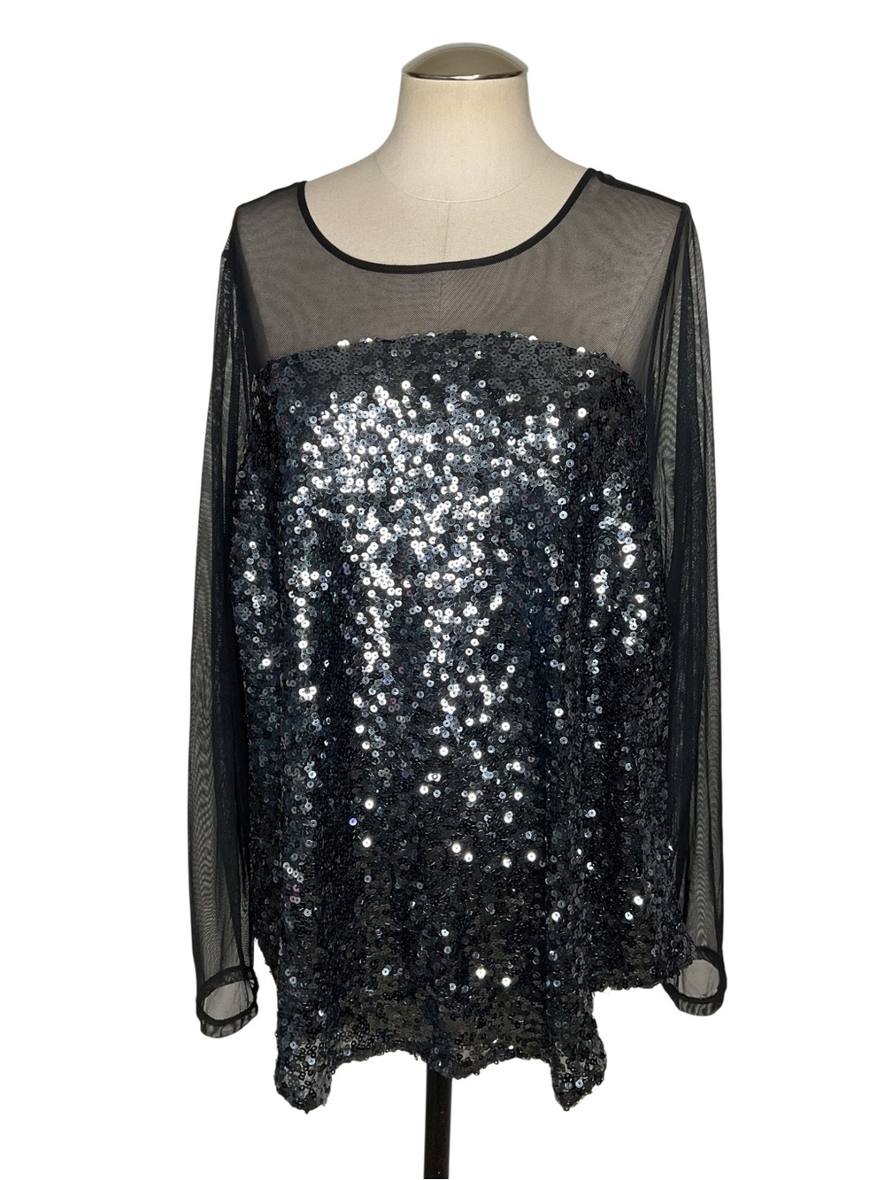 Torrid Size 1 Black Sequin Mesh Long Sleeve Party Blouse Sheer Glam Top